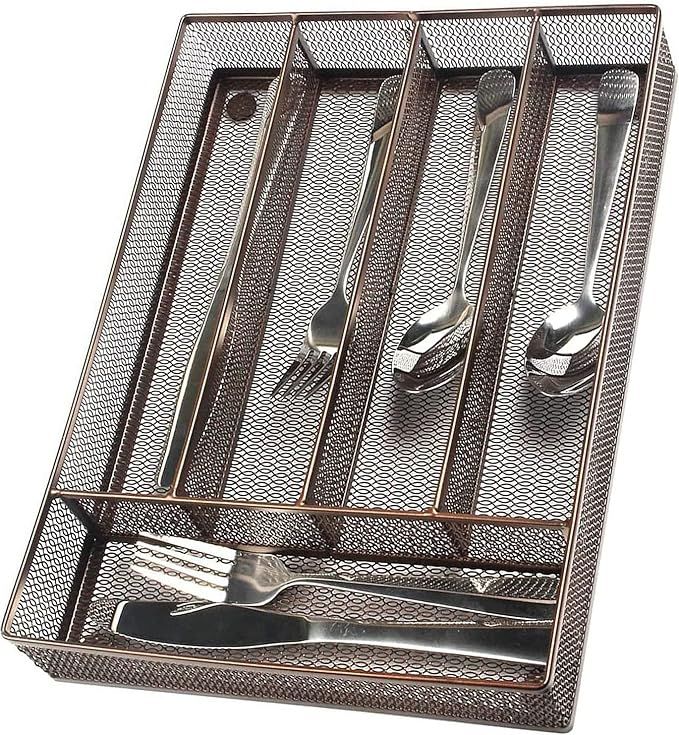 Flatware Tray Utensil Drawer Organizer Kitchen Utensil Cutlery Tray Mesh Designing with Foam Feet... | Amazon (US)