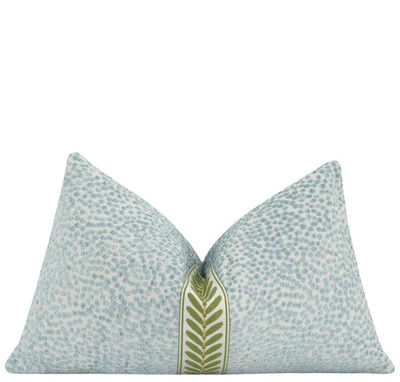 Mist Dotted Chenille Green Leaf Trim Pillow | Land of Pillows