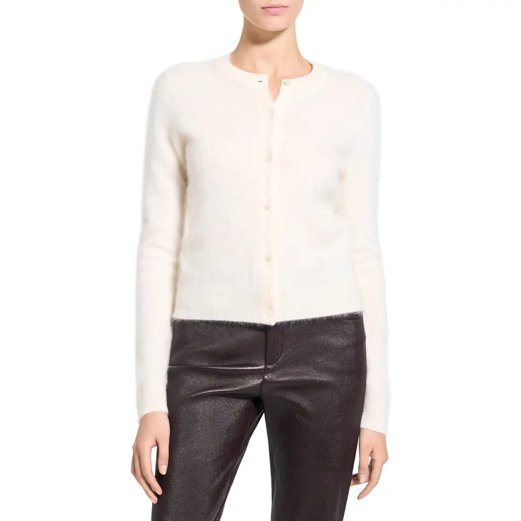 Theory Brushed Cashmere Cardigan in Ivory at Nordstrom, Size Medium | Nordstrom