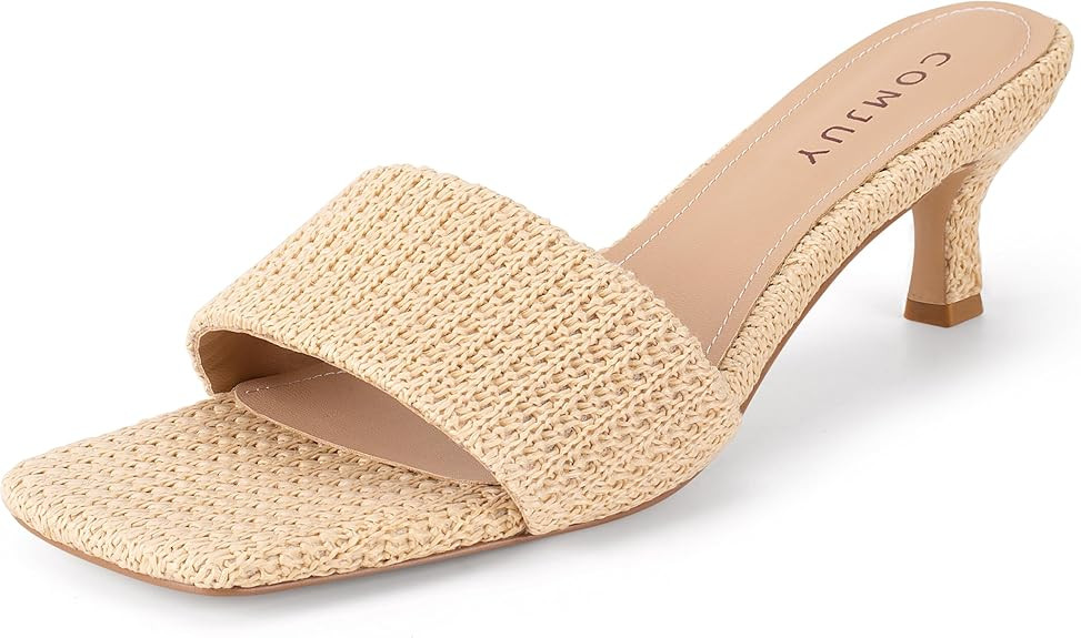 Raffia Sandals Womens Heeled Sandals Comfortable 2 Inch Kitten Heels Lightweight Square Toe Summe... | Amazon (US)