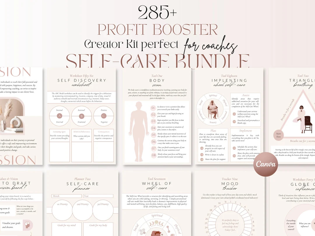 Self-care Coaching Bundle Canva Templates, Self-care Workbook Canva, Coaching Worksheet Canva, Se... | Etsy (US)