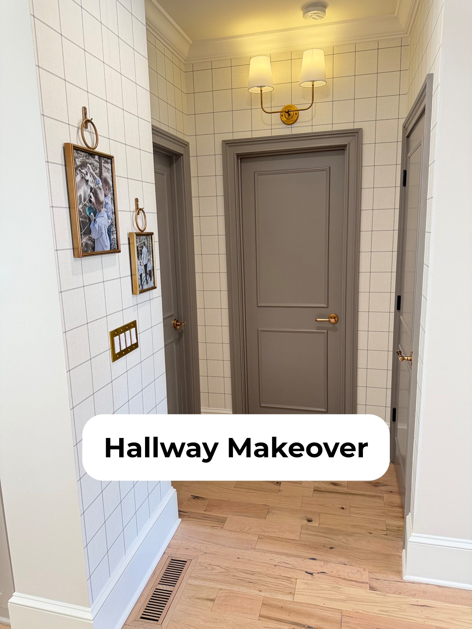 Expensive homes don’t feel different because of the furniture or artwork — it’s the details that make the biggest difference. Nothing is overlooked.

This hallway originally felt very builder-grade, but with a few intentional upgrades we were able to completely change how it feels without replacing anything major.

Here’s exactly what we did 👇

1️⃣ Updated the doors & trim  
Instead of replacing the doors, we kept the originals and added more character with updated casing. Then everything was painted Sherwin-Williams Dovetail in Emerald Enamel for a durable, furniture-like finish.

2️⃣ Defined the space with color  
Painting the doors and casings the same color creates contrast and makes the hallway feel more architectural. Btw if you paint the casing, you don’t have to paint the baseboards and crown too!

3️⃣ Added peek & stick wallpaper from Amazon for texture  
A simple wallpaper instantly gives the space pattern and depth so it doesn’t feel like a pass-through hallway anymore.

4️⃣ Upgraded the hardware  
Switching to brass hardware adds warmth and ties the details together.

5️⃣ Added layered lighting  
The area felt dim, so I installed a cordless wall sconce. Now the space feels intentional and well lit without needing to run new wiring.

The trim is Sherwin-Williams Alabaster, which keeps everything light and balanced against the darker doors.

✨ Total cost for this hallway upgrade was around $500.



#buildergrade
#buildergradehome
#diyhomeupgrade
#hallwaymakeover
#timelesshome


#LTKHome