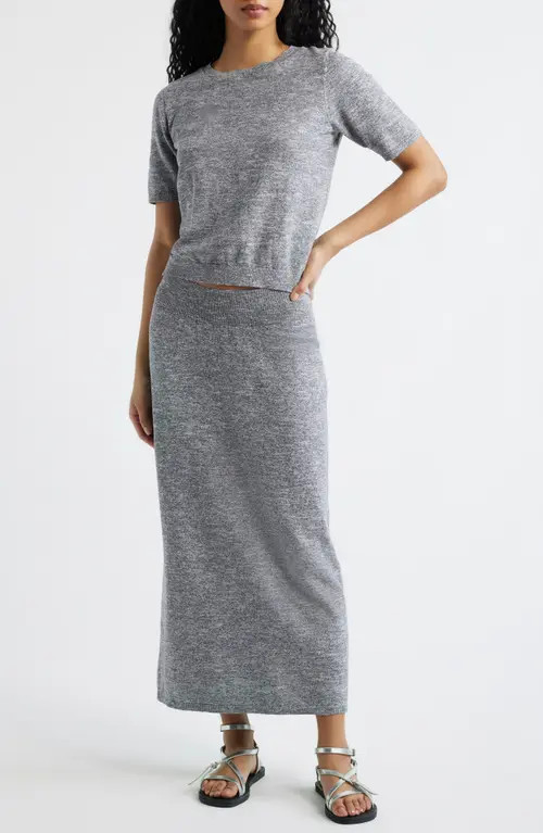 Free People Isabella Cotton & Linen Knit Sweater & Maxi Skirt Set in Steel Grey Combo at Nordstrom, Size Medium | Nordstrom