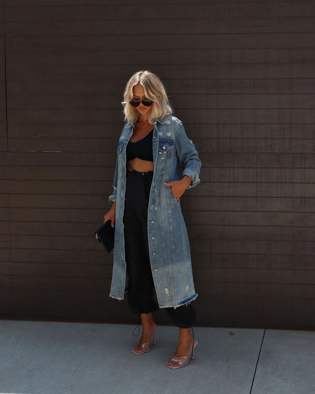 Nattie Distressed Long Denim Jacket | VICI