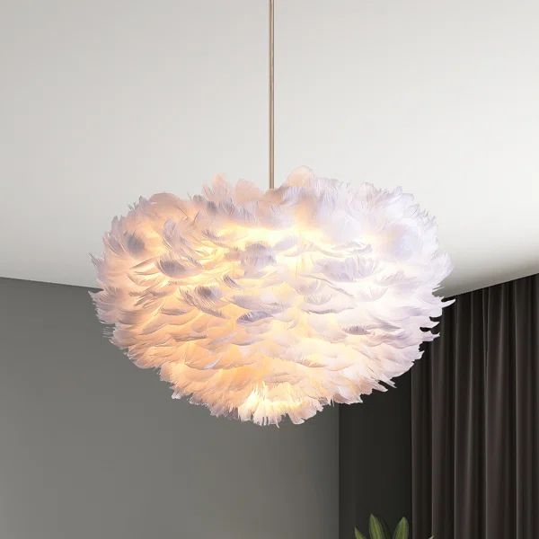 3 - Light Unique / Statement Globe Chandelier with Feather Accents | Wayfair North America