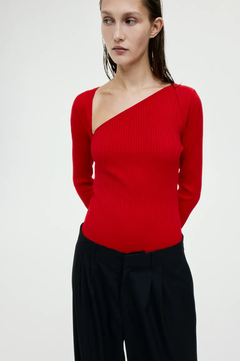 Jersey con escote asimétrico - Rojo - MUJER | H&M ES | H&M (FR, IT, ES, PT, BE)
