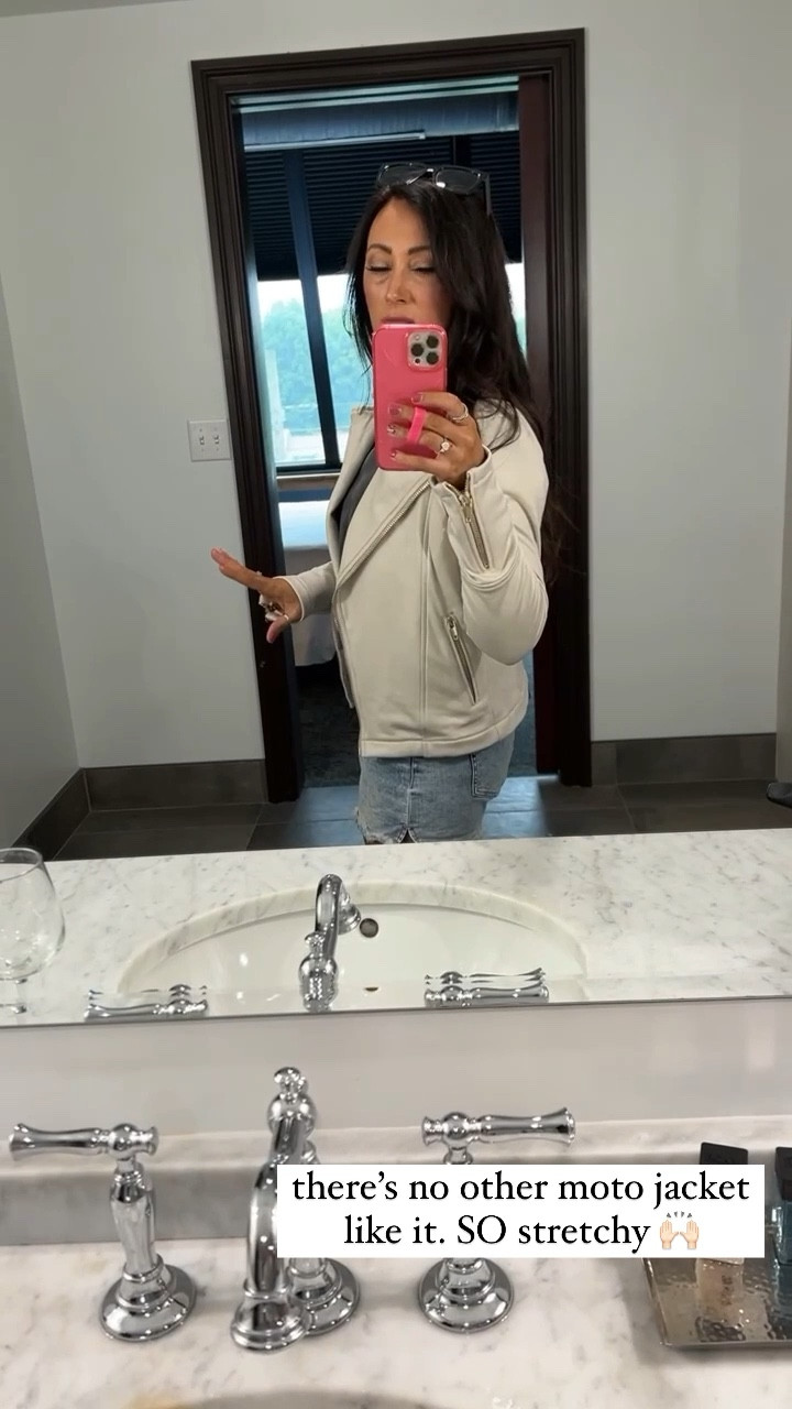 The best & stretchiest moto jacket is 50% off today only! Runs true to size, I wear a small 

#LTKunder50 #LTKsalealert #LTKCyberweek