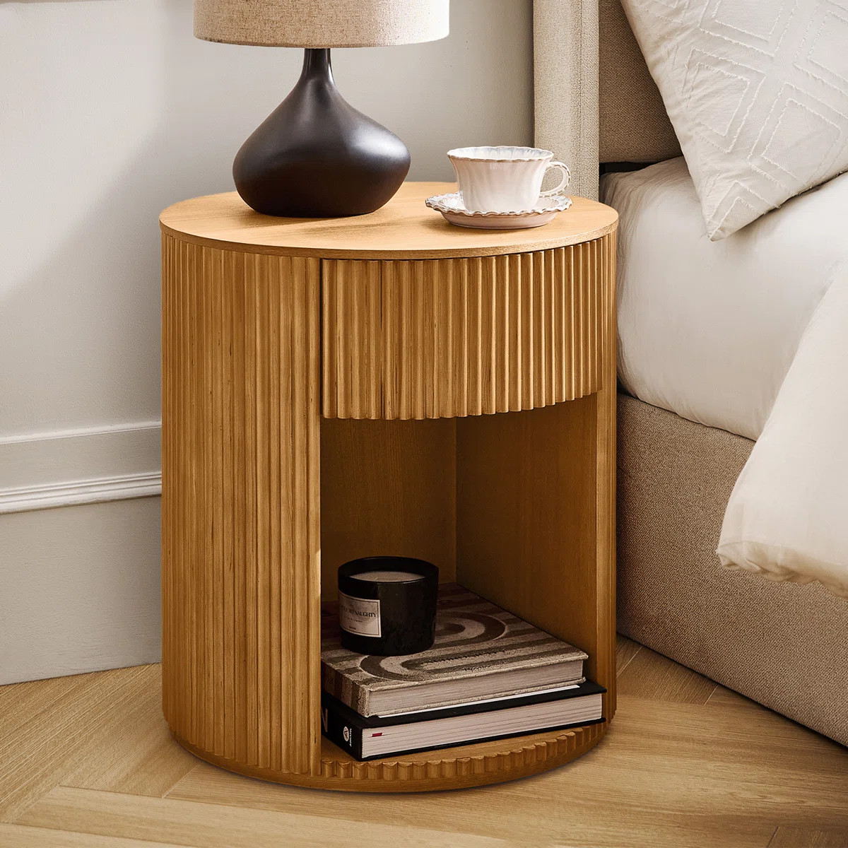 Kaybri Modern 20" Tall Fluted Round End Table wIth Storage | Wayfair North America