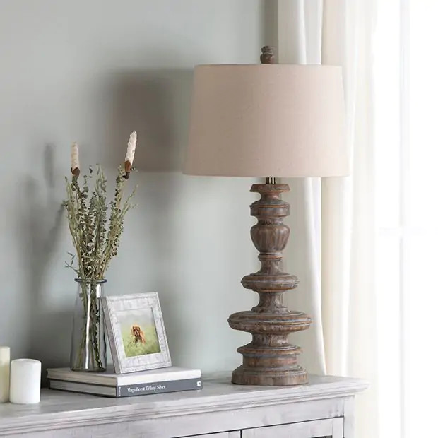 Turned Wood Distressed Table Lamp | Antique Farm House