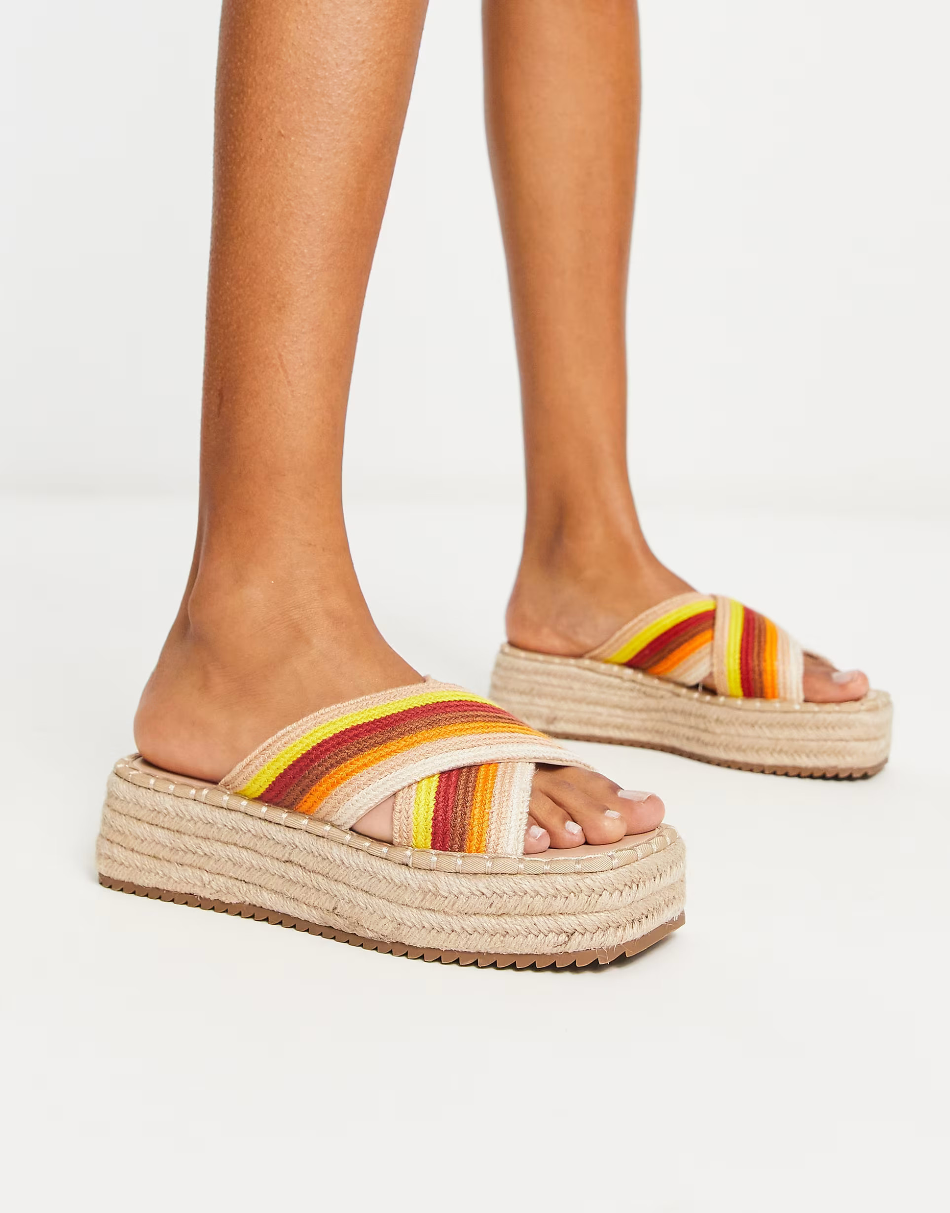 ASOS DESIGN Jazlyn flatform crochet mules in multi | ASOS (Global)