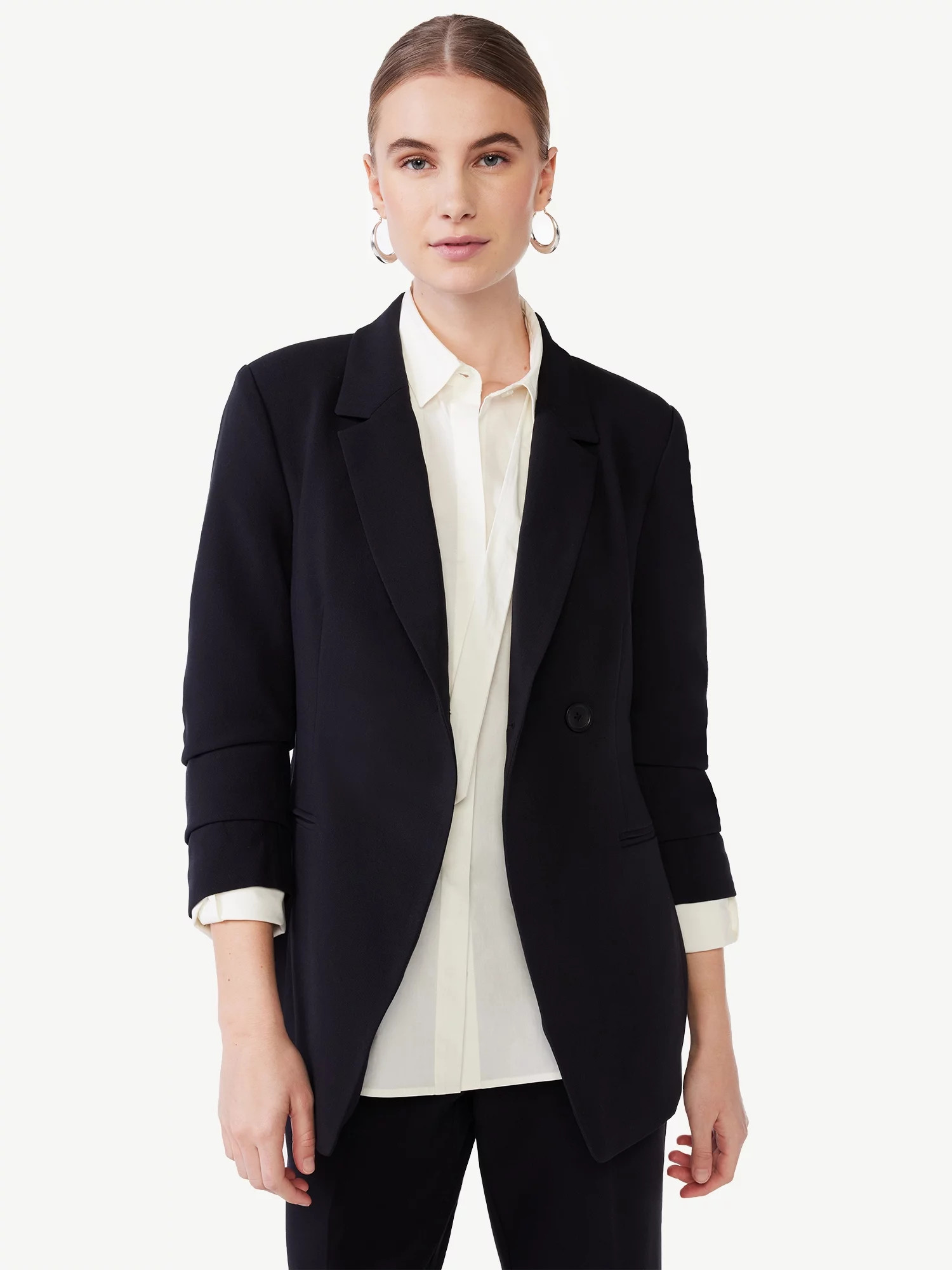 Scoop Women's Scrunch Sleeve Relaxed One Button Blazer, Sizes XS-XXL | Walmart (US)
