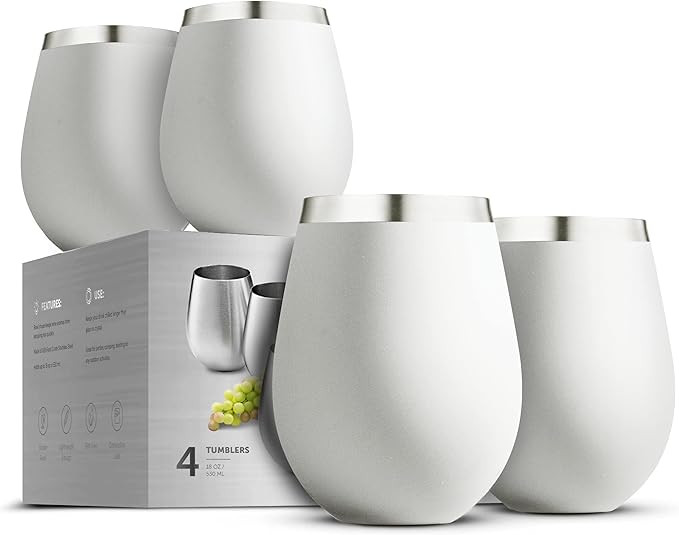 Stainless Steel Unbreakable Wine Glasses - 18 Ounce Set of 4 Wine glasses. Premium Grade 18/8 Sta... | Amazon (US)