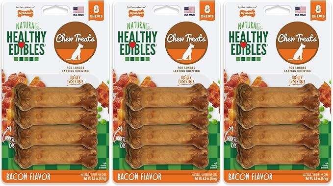 Nylabone Healthy Edibles Long Lasting Chew Treats. (3) 8 Count Packs of Bacon Flavor Treats for X... | Amazon (US)
