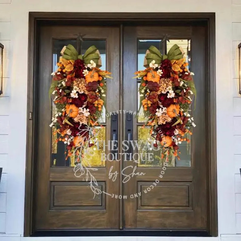 Large Fall Swag; Hydrangea & Pumpkin Swag, Hydrangea Swag, Front Double Door Swag Pumpkin Fall Sw... | Etsy (Global)
