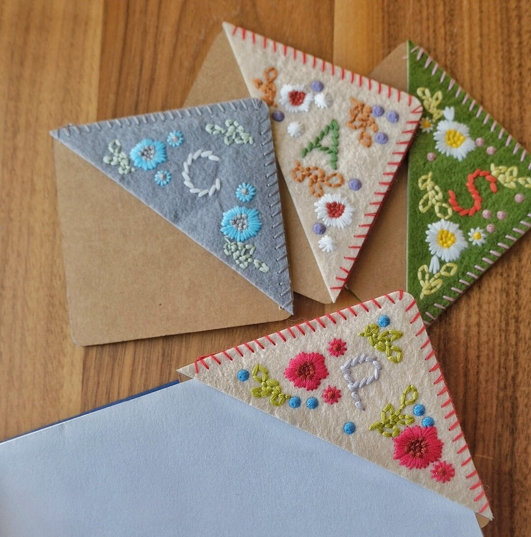 Personalized Hand Embroidered Corner Bookmark 26 Letters and 4 Seasons Felt Triangle Page Stitche... | Etsy (US)