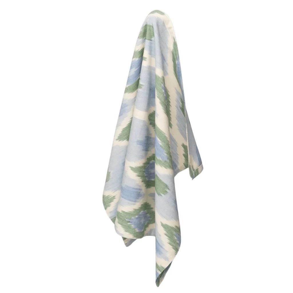 Ikat tea towel, diamond pattern in dusty blue and green | Sea Marie Designs