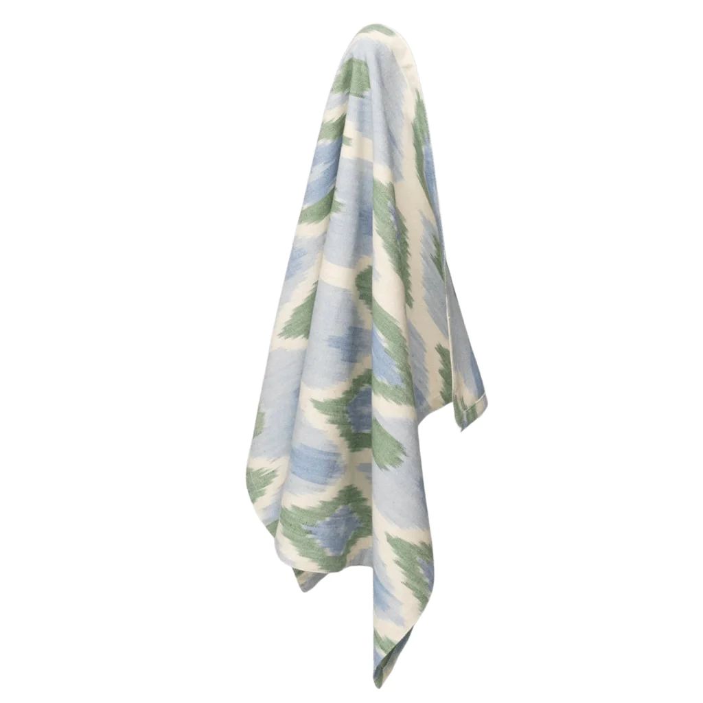 Ikat tea towel, diamond pattern in dusty blue and green | Sea Marie Designs