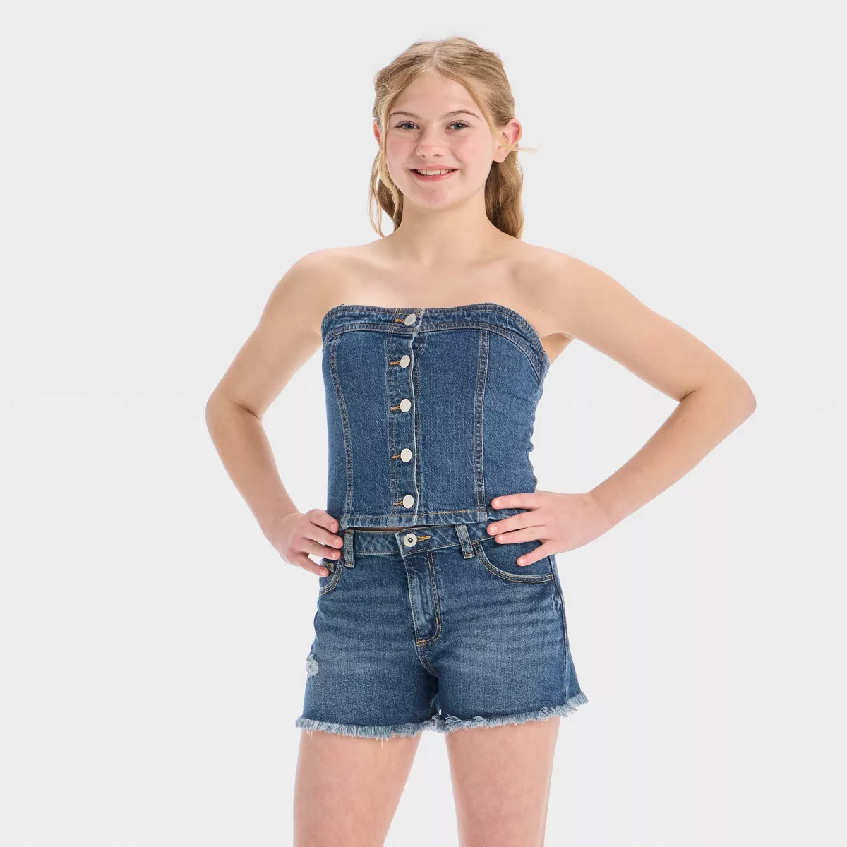 Girls' Button-Front Denim Tank Top - art class™ Medium Wash M | Target