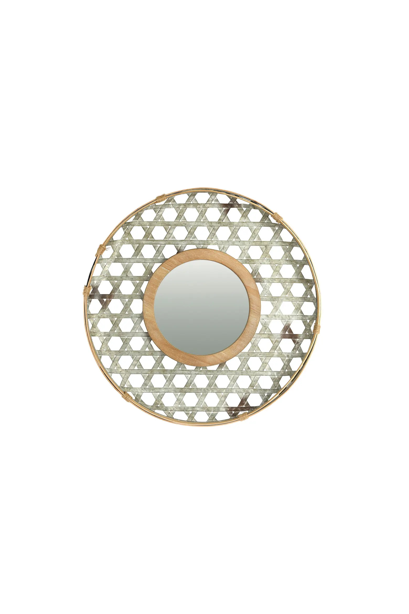 Round 2 Tone Lattice Metal Framed Wall Mirror, Wood and Galvanized Finish | Nordstrom | Nordstrom