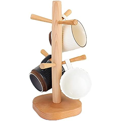 Amazon.com: Aquach Coffee Glass Mugs Set of 4, 12 oz, Including Wooden Cup Holder Tree, 6 Hooks: Hom | Amazon (US)