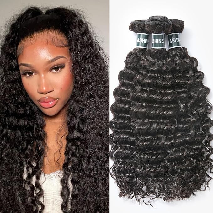 ASHINE Human Hair Bundles Deep Wave Unprocessed Cambodian Raw Hair 14 16 18 Inch, Flip Over Quick... | Amazon (US)