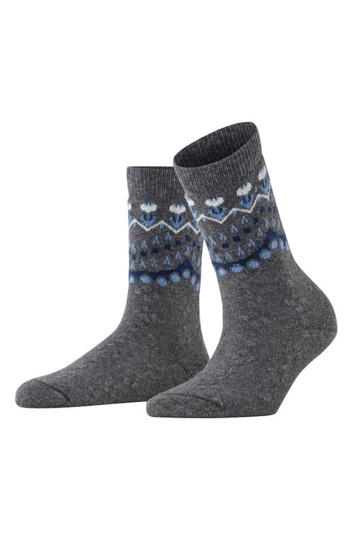Falke Fair Isle Crew Socks in Light Grey Melange at Nordstrom, Size 39-42 | Nordstrom