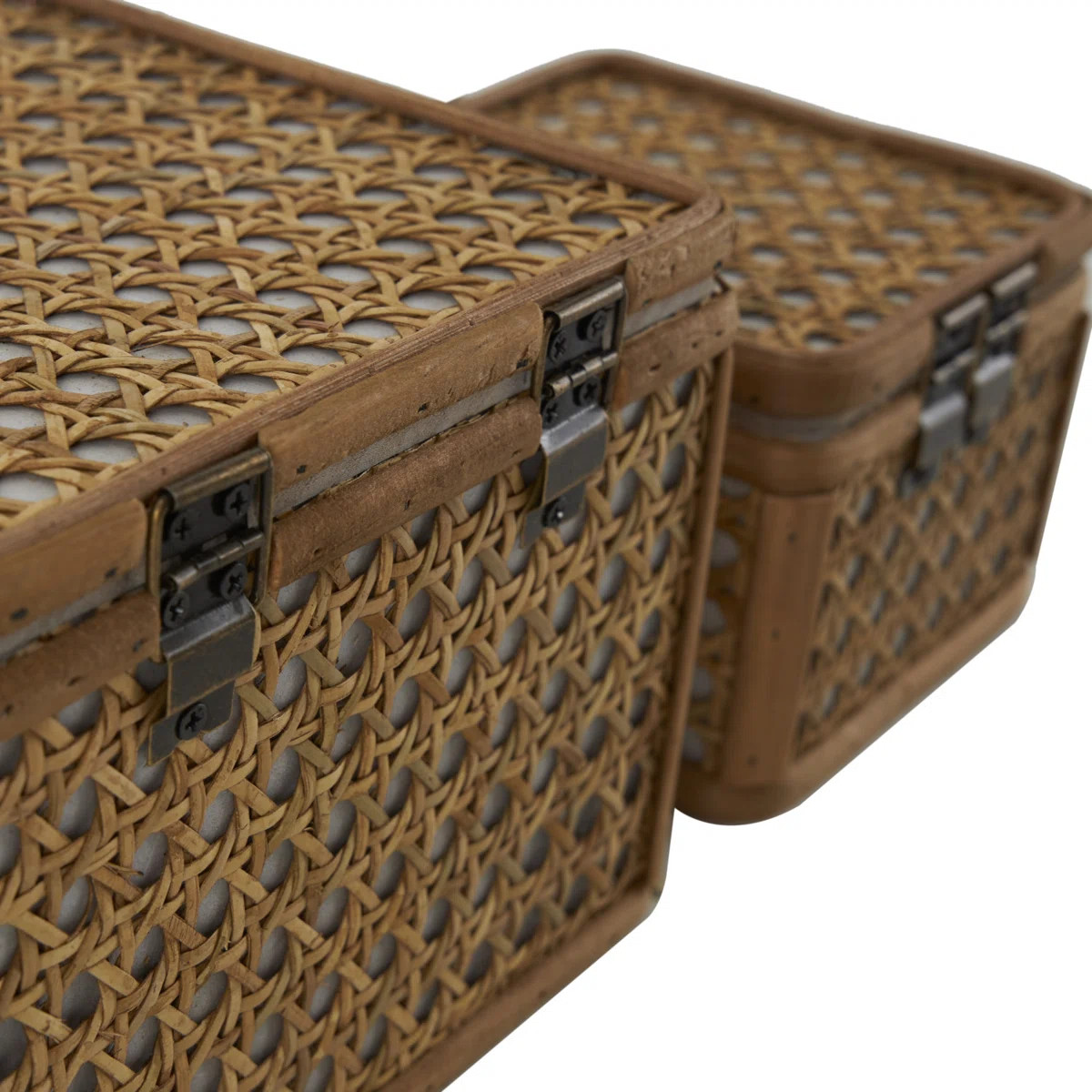Dharshini Rattan Handmade Woven Rattan Decorative Brown Box with Bronze Latches Set | Wayfair North America