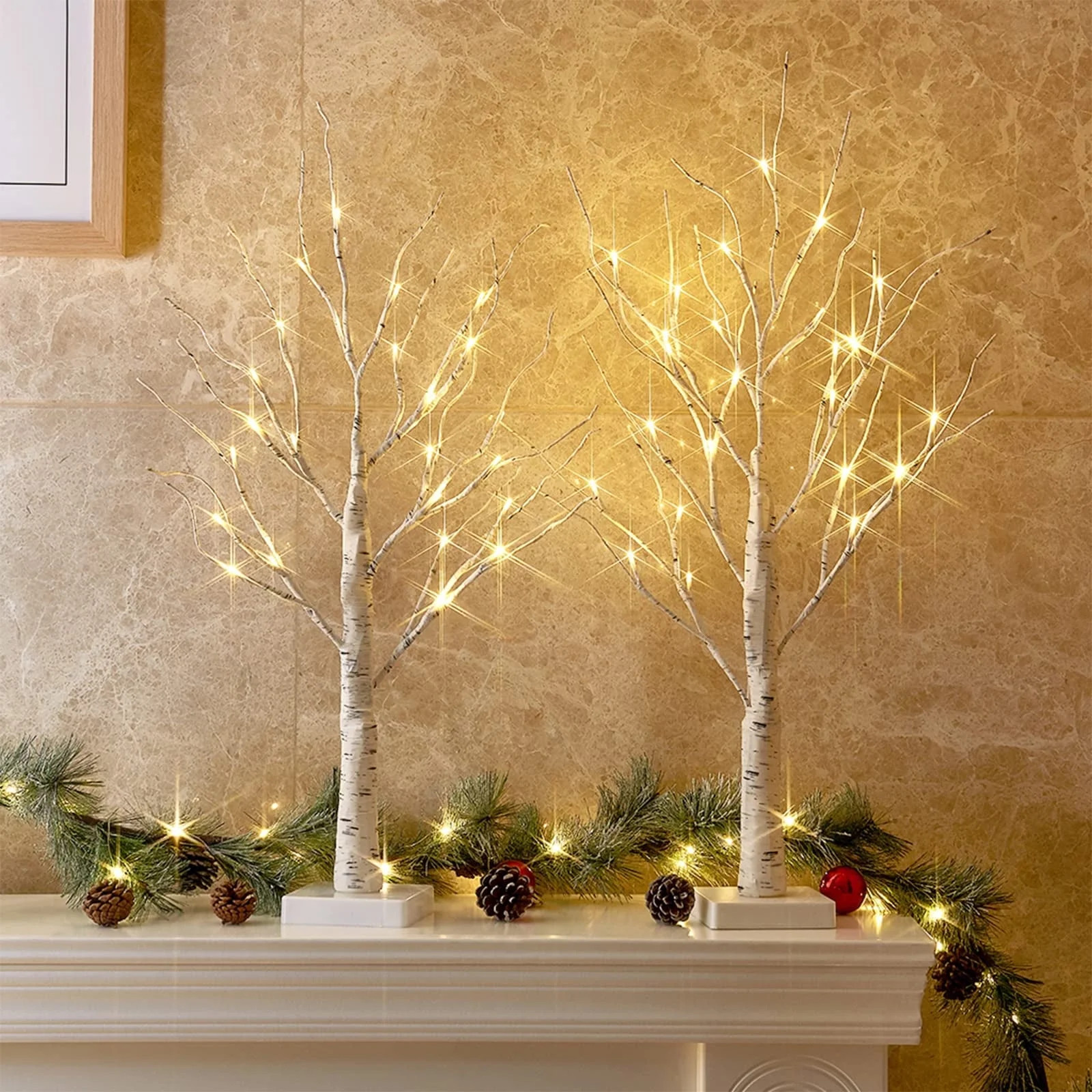 TETOU 2Pcs 2ft Birch Trees with Warm White Lights, Total 48LED Lighted Birch Tree, Battery Operat... | Walmart (US)
