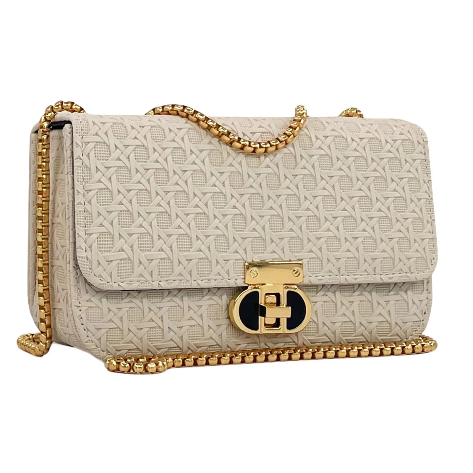 PORT&LOTUS Mini Shoulder Bag with Gold Chain Strap Woven Faux PU Leather Handbags for Lady Small ... | Walmart (US)