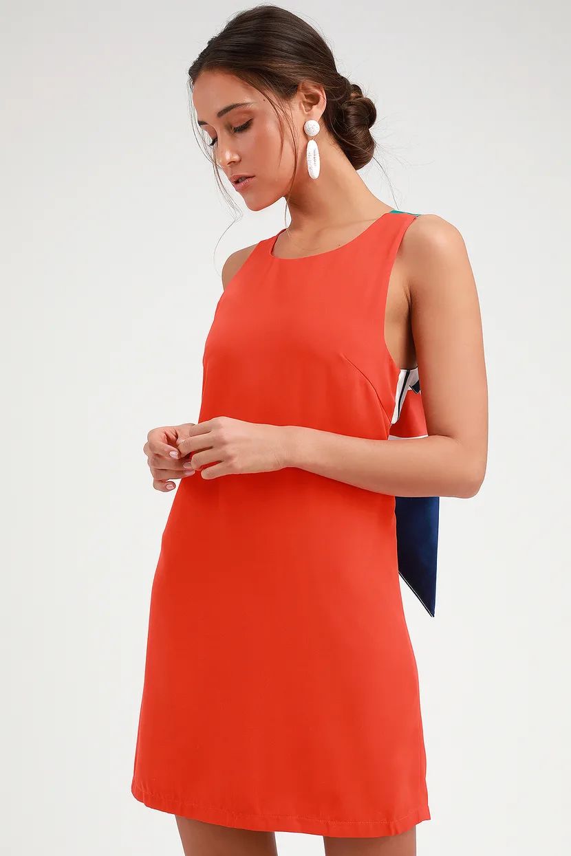 Joyful Red Orange Multi Stripe Tie-Back Mini Dress | Lulus (US)