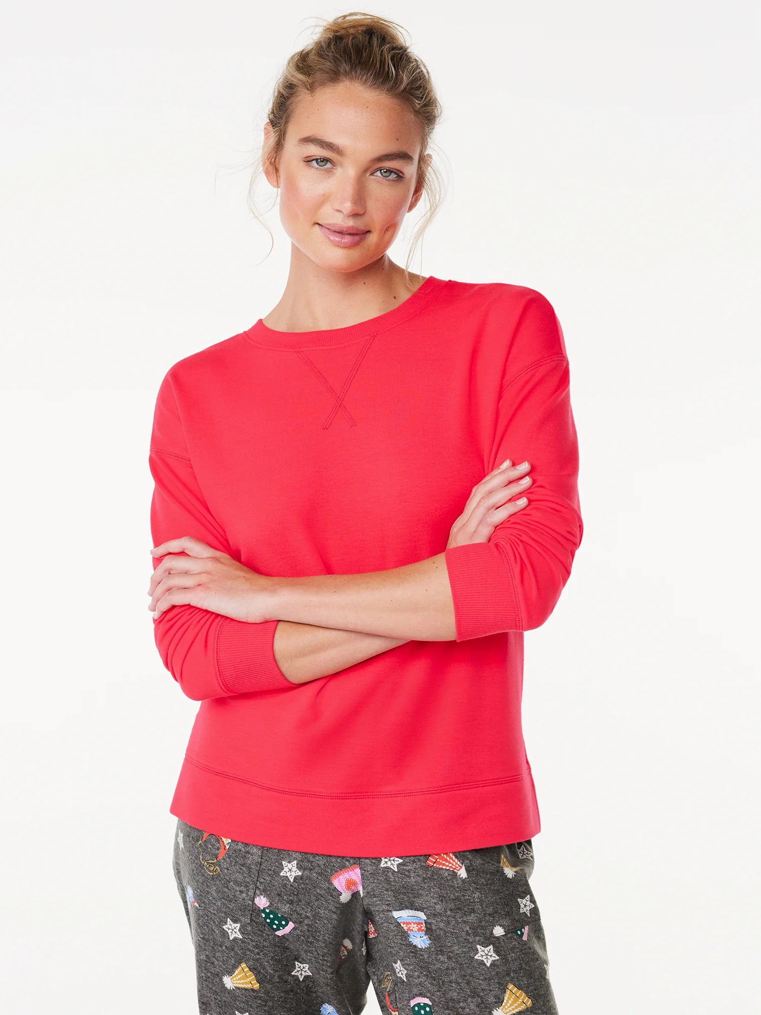 Joyspun Women's French Terry Sleep Top with Long Sleeves, Sizes XS to 3X - Walmart.com | Walmart (US)