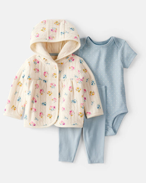Baby 3-Piece Floral Quilted Little Jacket Set - Ivory/Blue | Carter's Inc