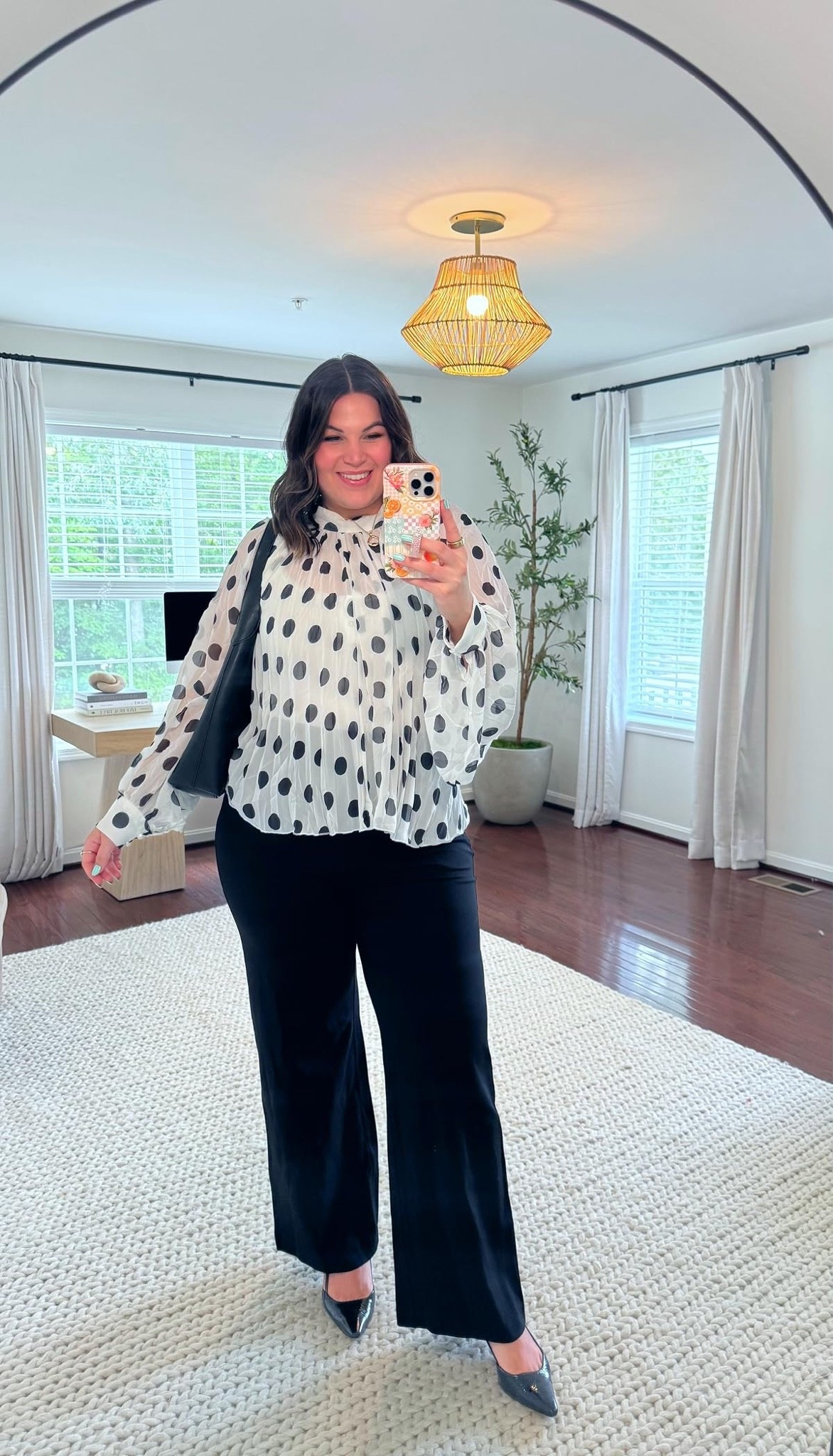 Midsize workwear outfit! 

Pants - size xl 
Bodysuit - xl-xx large 
Polka dot top - large 
Bra - xl

#LTKWorkwear #LTKMidsize #LTKTall