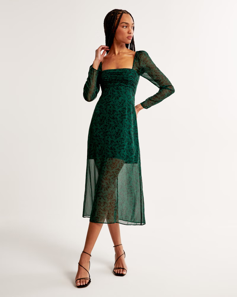 Emerson Chiffon Long-Sleeve Midi Dress | Abercrombie & Fitch (US)