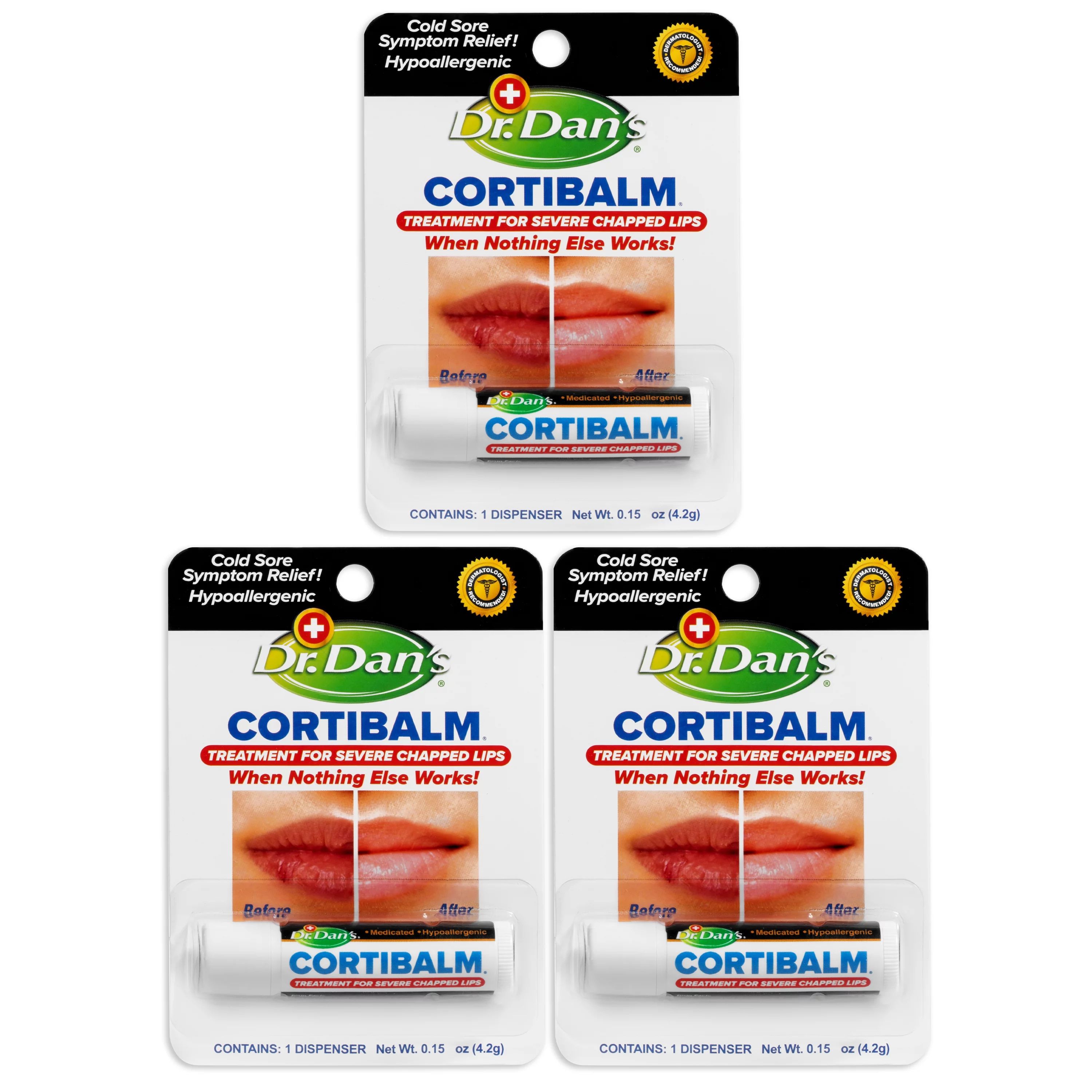 Dr. Dans CortiBalm lip balm, for chapped lips - 0.14 oz- 3 Pack | Walmart (US)