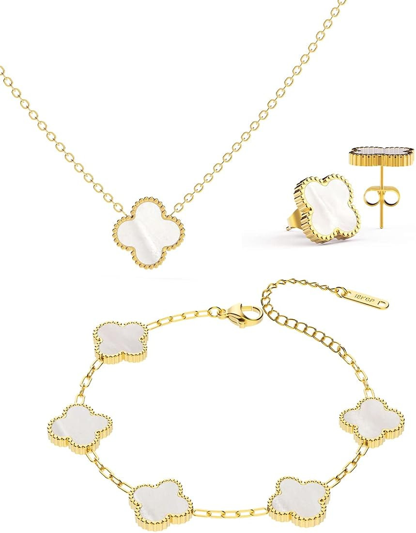 Priksia Lucky Clover Sets Necklace Pendant Earrings Bracelet for Women Girls 18K Gold-plated Stai... | Amazon (US)