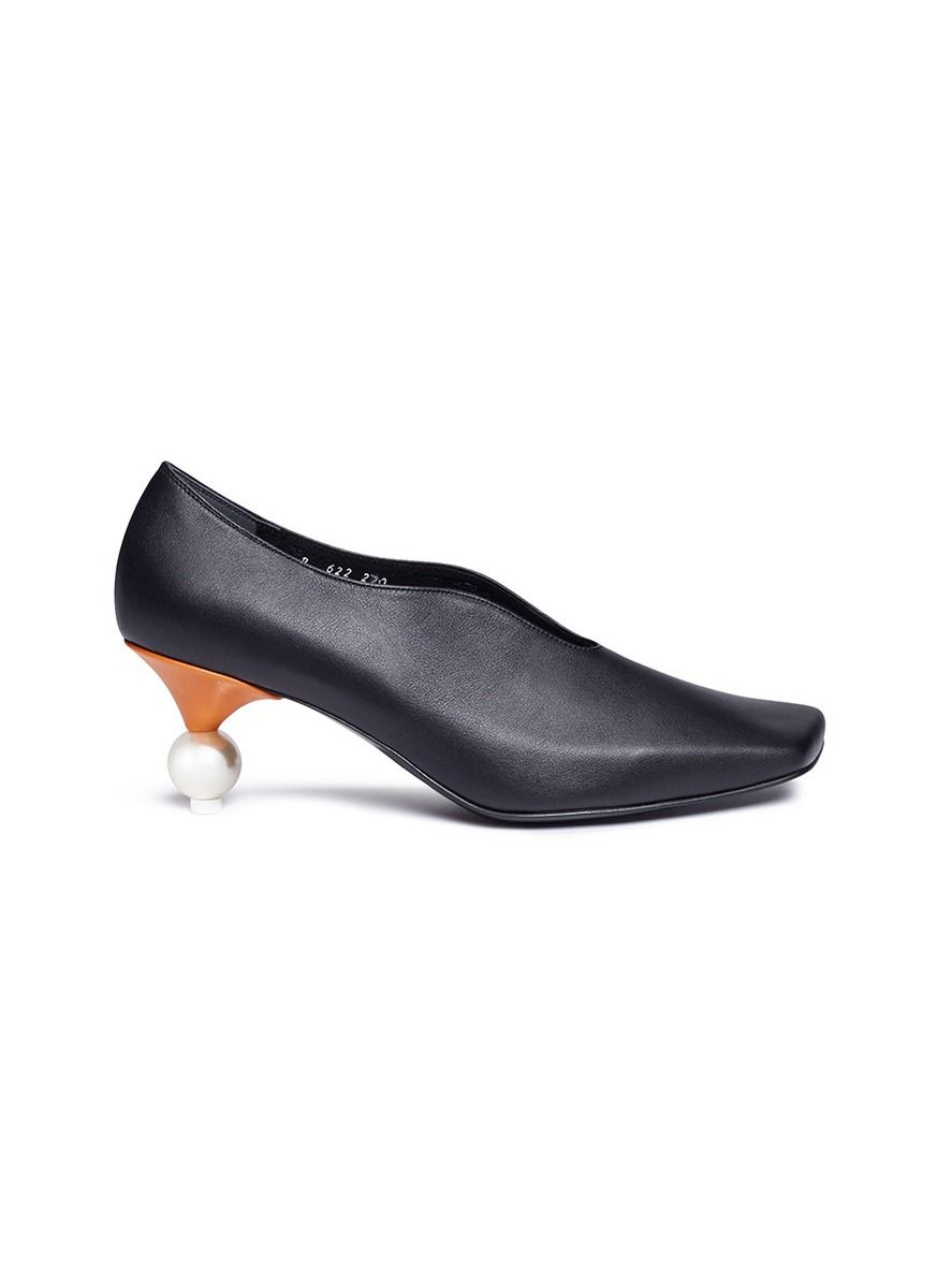 Faux pearl heel colourblock choked-up leather pumps | Lane Crawford (US)