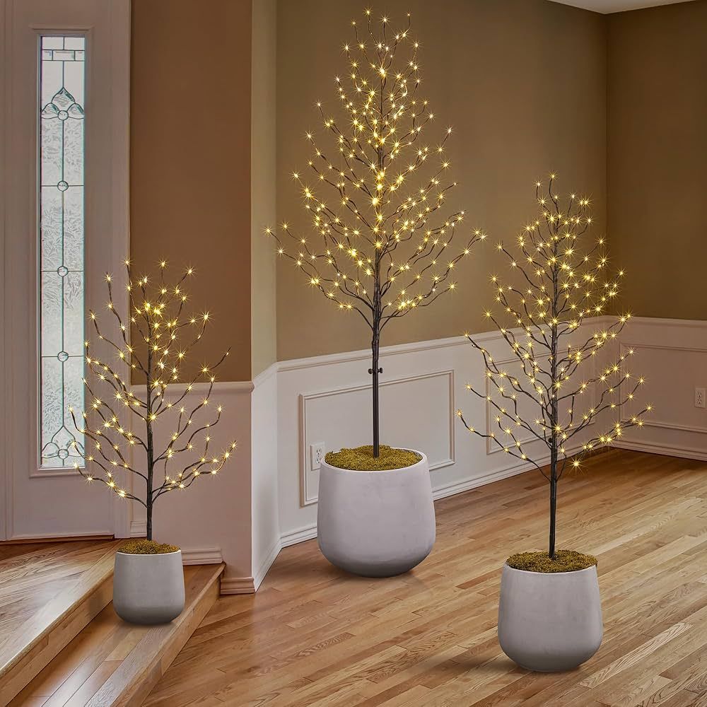 Lightshare Set of 3 Star Light Trees, Including 3 feet, 5 feet, and 6 feet, Warm White, Brown Bra... | Amazon (US)