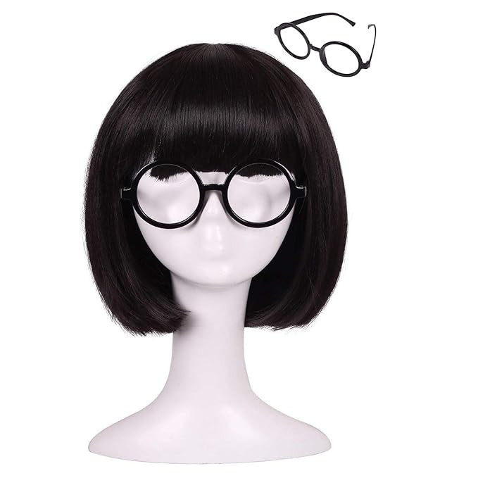 ColorGround Kids Size Short Straight Black Natural Cosplay Wig with Glasses frame | Amazon (US)