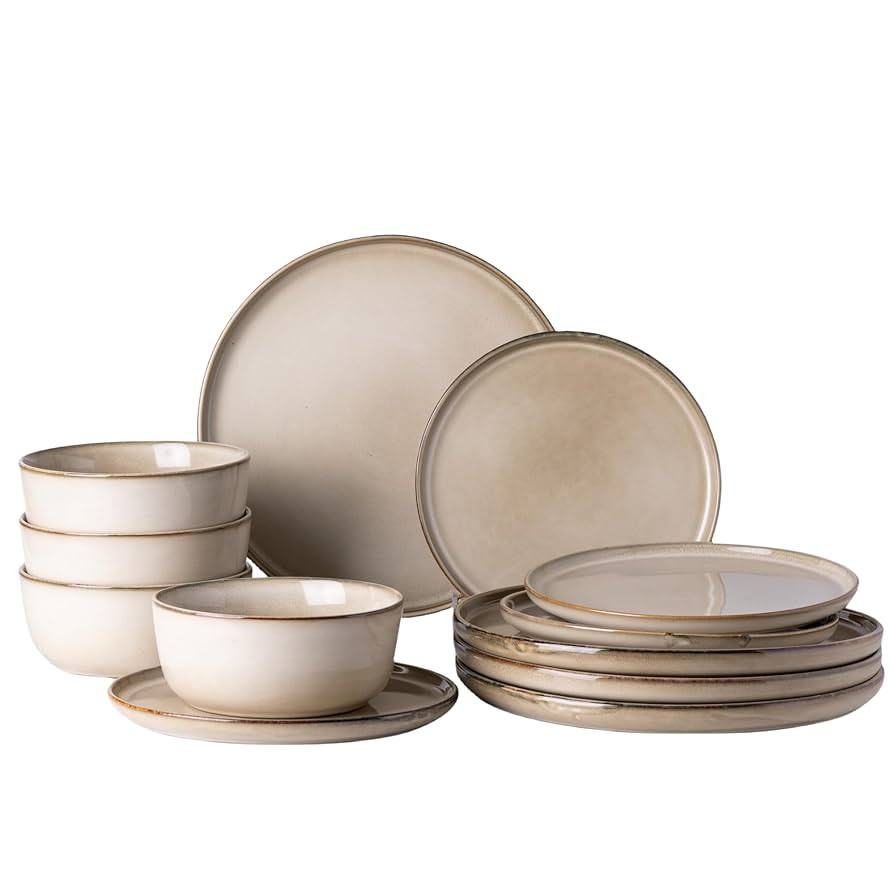 GBHOME Ceramic Dinnerware Sets for 4, 12 Pieces Stoneware Plates and Bowls Sets, Scratch Resistan... | Amazon (US)