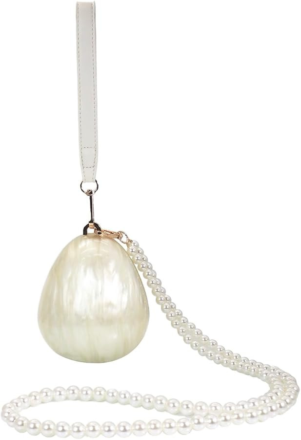 Women Acrylic Egg Clutch Bag Cute Pearl Acrylic Evening Handbags Marble Purses Beaded Shoulder Ba... | Amazon (US)