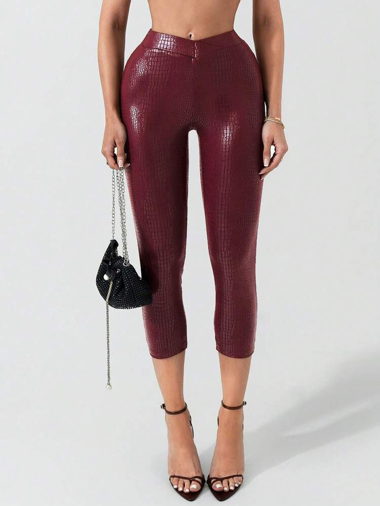 Sirith 2024 Fall/Winter New Women Sexy Low Waist Ankle Length Red Leggings, Suitable For Party, B... | SHEIN