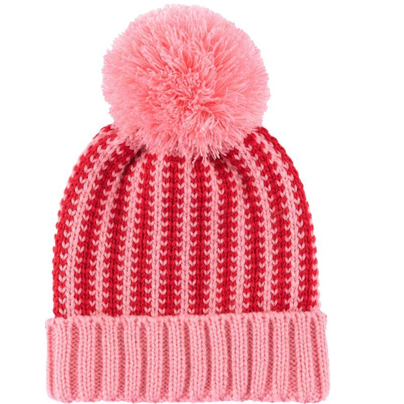 Shiraleah Pink and Red Knit Lennon Beanie with Pom | Target