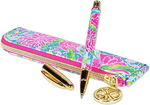Lilly Pulitzer Lilly Pulitzer Black Ink Metal Ballpoint Pen with Leatherette Storage Zip Pouch Bunny | Amazon (US)