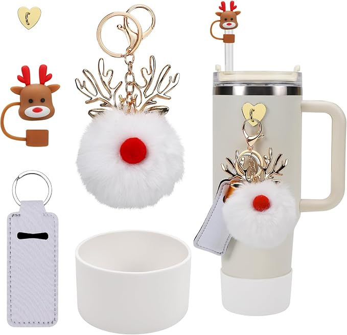 Stanley Christmas Accessories Set - Silicone Straw Cover, Cup Boot, Lipstick Holder, Charms for 4... | Amazon (US)
