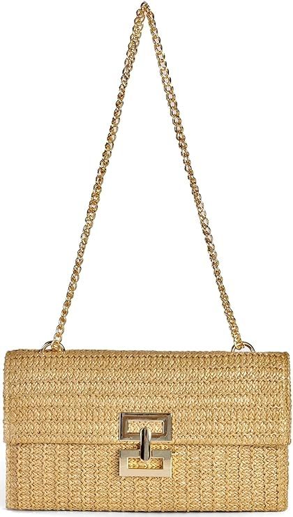 Straw Clutch Purses Women Summer Beach Handbags Boho Woven Envelope Wallet Fold Over Chain Crossb... | Amazon (US)