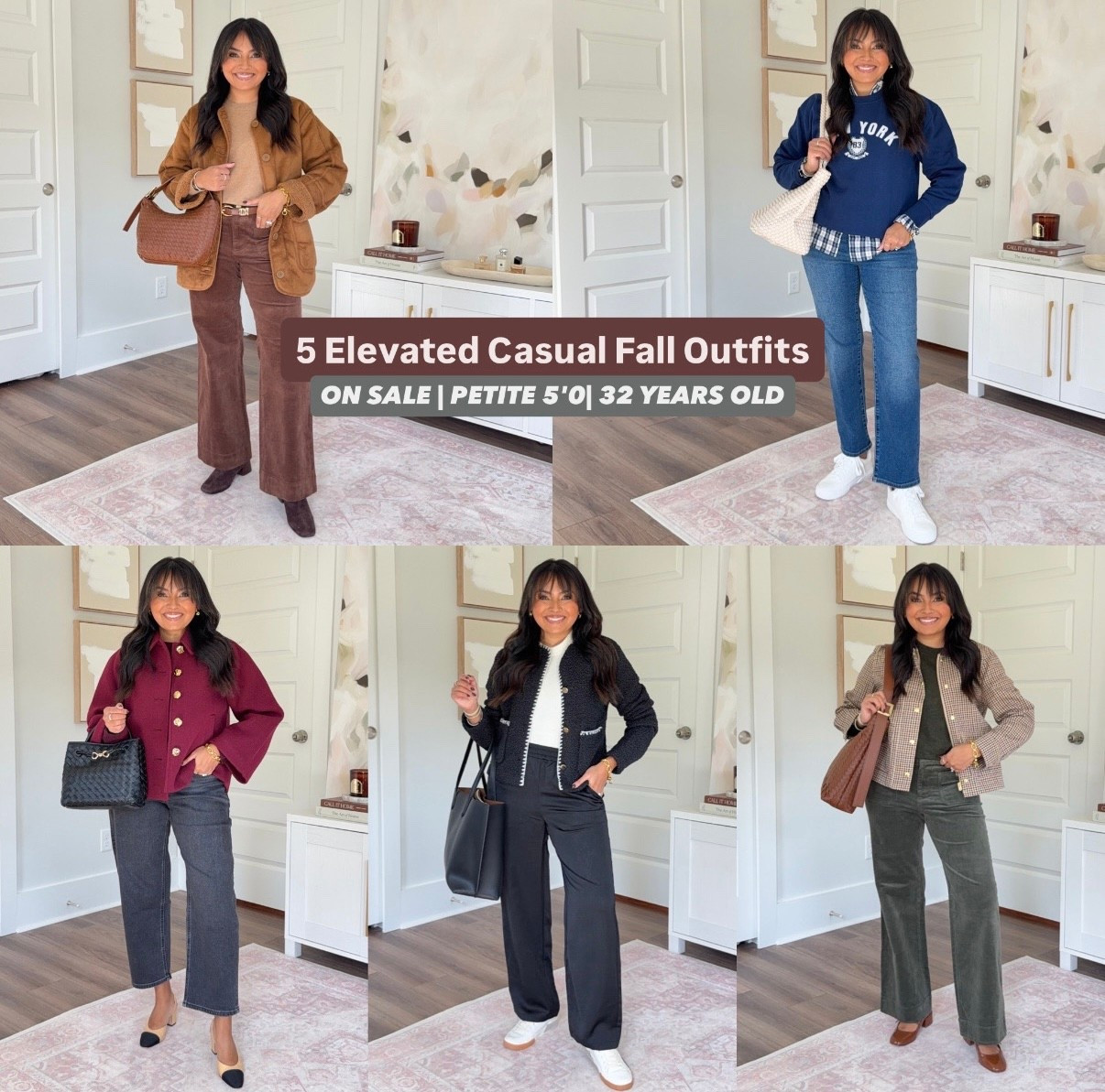 Elevated Casual Petite Fall Outfits! ON SALE!
For reference: I’m 5’0, 32b bra size, and 2/26 in bottoms, pear shaped. 
*Everything I share is unaltered! TTS means true to size.

Reversible sherpa suede jacket size xxs regular TTS
Tan cashmere sweater size xs TTS
Belt size small TTS
Brown corduroy pants size 26 petite TTS
Brown suede boots size 5.5 TTS

Navy button down size xs petite TTS
Navy sweatshirt size xxs regular TTS
Jeans in dark cove wash size 26 petite TTS
Sneakers size 6 TTS

Burgundy sweater size xs petite TTS
Washed black barrel jeans size 26 petite TTS
Burgundy swing coat size xs petite TTS
Chanel slingbacks - similar linked

Black sherpa jacket size xxs regular TTS
Ivory sweater size xxs regular TTS
Black satin pants size small petite TTS
Sneakers size 6 TTS

Plaid barn jacket size xs petite TTS
Heather loden green sweater size xxs regular TTS
Green spanish moss corduroy pants size 26 petite TTS
Brown mary jane slingbacks size 5 TTS

elevated casual fall outfits
fall outfits on sale
chic fall outfits 2025
casual fall outfit ideas
fall capsule wardrobe
trendy fall outfits women
petite fall outfits
petite fashion fall 2025
petite jeans for fall
petite barrel jeans
petite satin pants
petite layering outfits
reversible fall jacket
satin pants outfit fall
forest green fall outfit
burgundy fall outfit
cozy fall jackets women
work to weekend fall outfits
fall sale finds
fall outfits under $100
best petite workwear sale
fall wardrobe essentials on sale
affordable fall fashion 2025
Rachel Miranda Blog
Honeysweetpetite
Honey Sweet Petite


#LTKStyleTip #LTKPetite #LTKSaleAlert