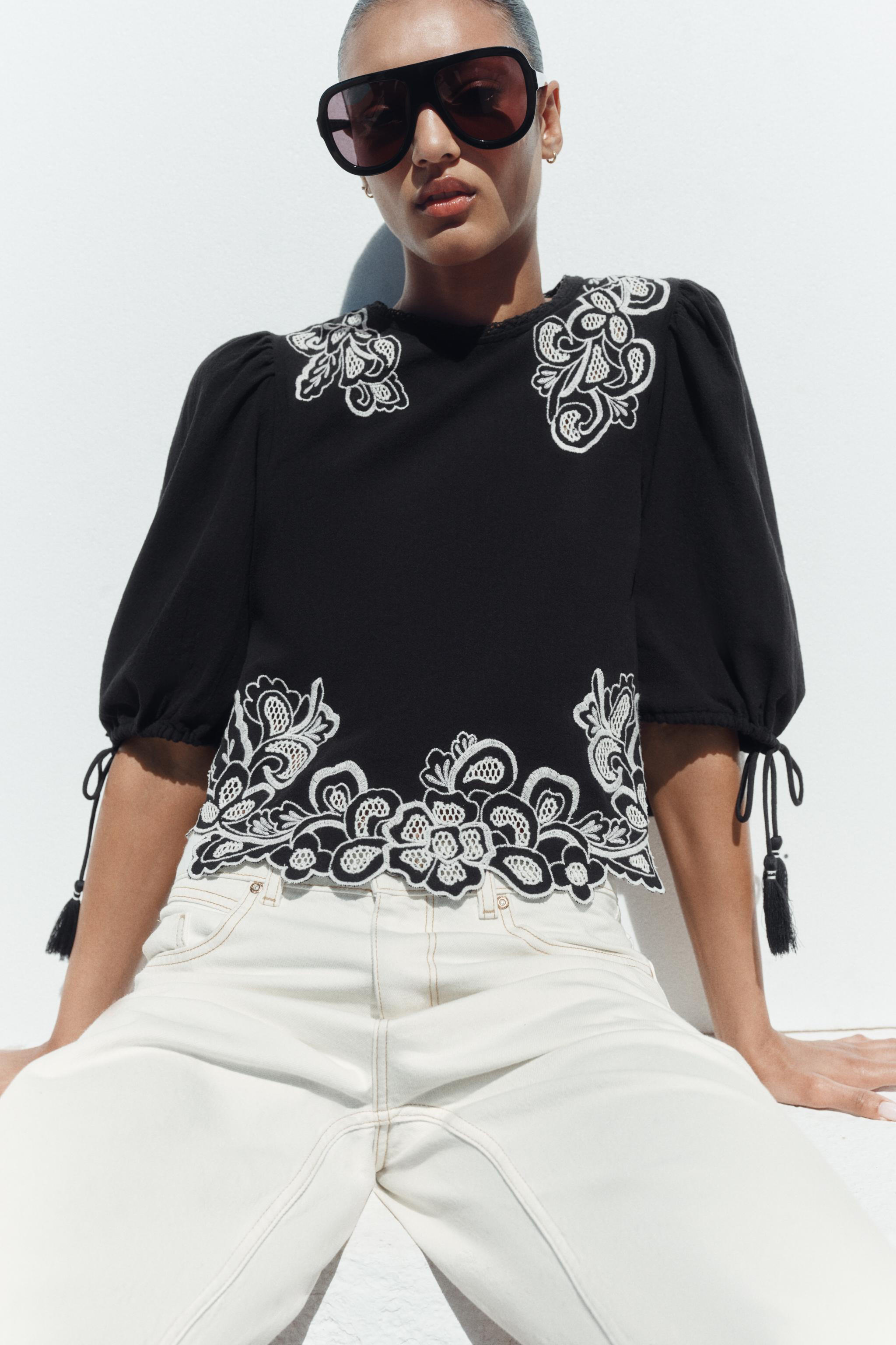 PUFF SLEEVE EMBROIDERED BLOUSE | Zara US