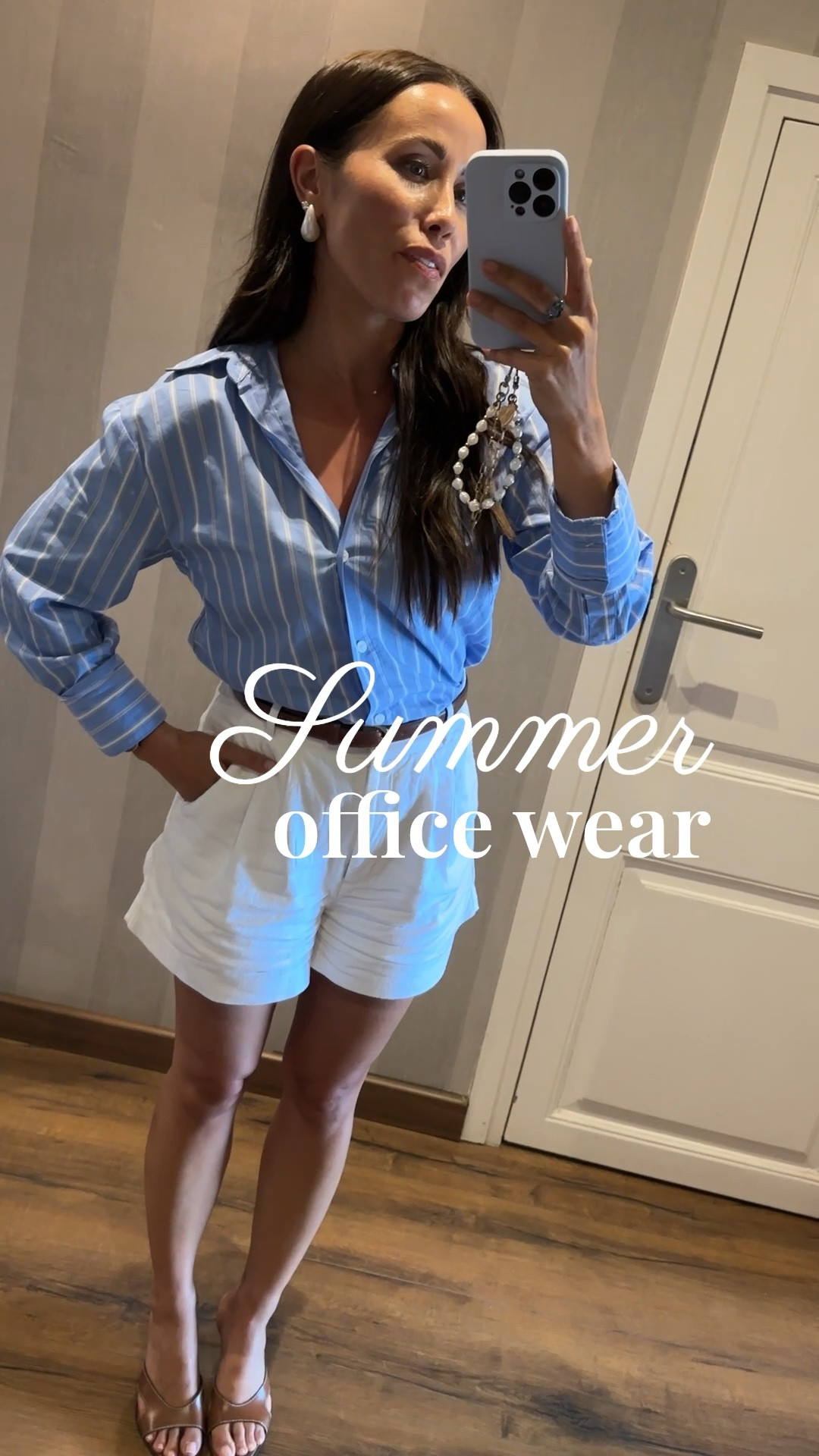 Summer office wear in full effect. White linen shorts with a blue collar shirt, tan accessories and pearl accenting. 

#LTKPetite #LTKStyleTip #LTKWorkwear