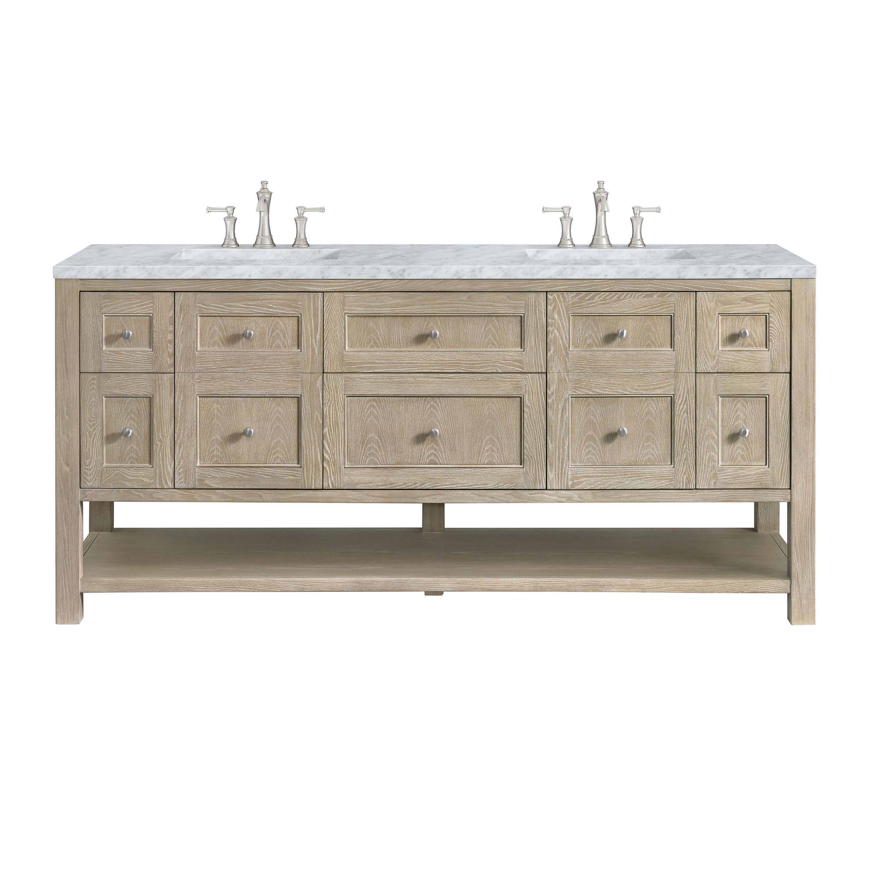 James Martin Vanities Breckenridge 72-in Whitewashed Oak Undermount Double Sink Bathroom Vanity with Carrara White Marble Top in Brown | Lowe's